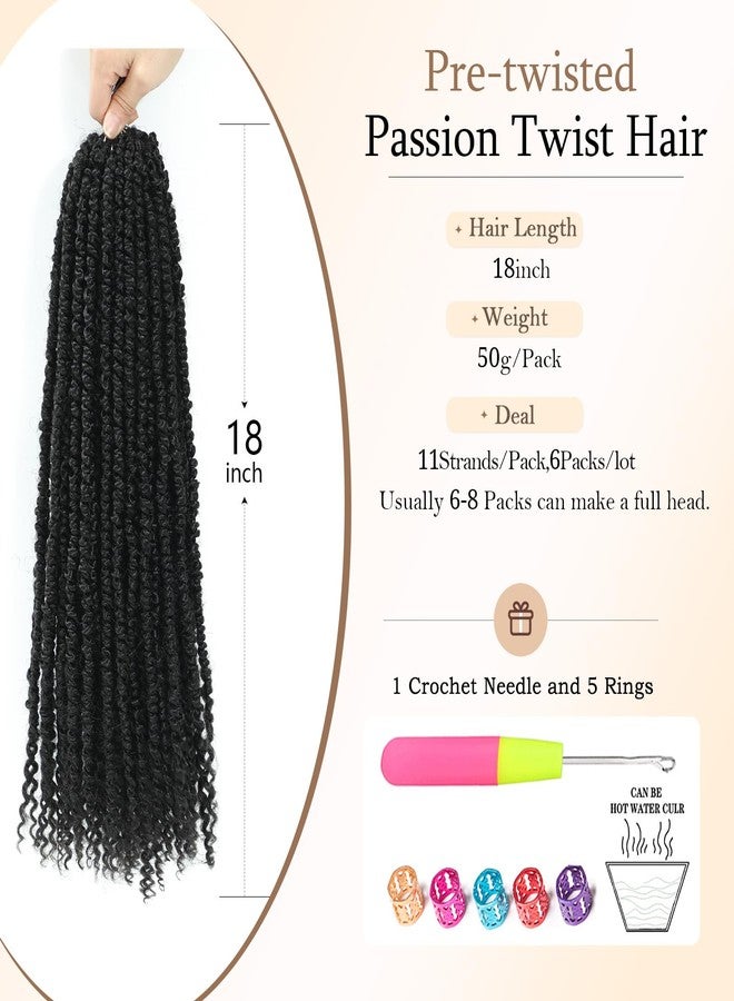 BEFUNNY Passion Twist Crochet Hair,18 Inch 6 Packs Pretwisted Passion Twist Hair, Soft Pre Looped And Pre twist Crochet Hair For Women,Prelooped Black Curly Bohemian Crochet Braids(18",6packs,1B#) - Image 2